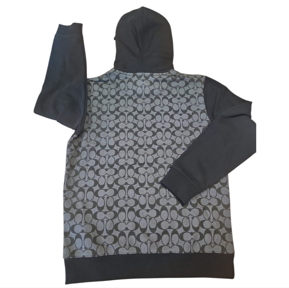 NWT Coach Organic Cotton Signature Logo Pullover Hoodie Black Gray S C0826 - Picture 4 of 12